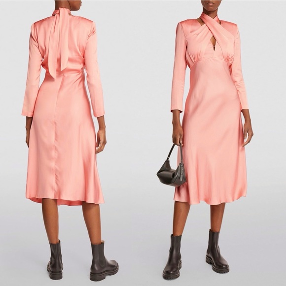 SANDRO Women's Pink Maldive Draped Crisscross Midi Dress Size 38 - Picture 1 of 12